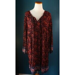 Old Navy Peasant Fall Midi Dress Rust Woodland Forest Deer Boho Cottagecore XL